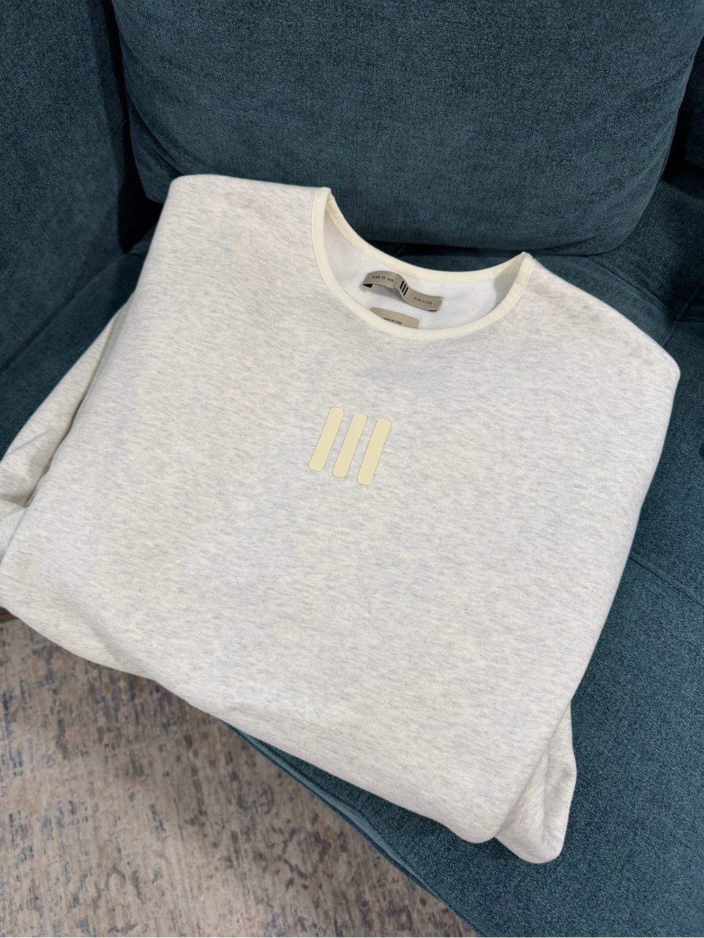 Adidas Light Gray 'Fear of God' Logo Sweatshirt size large - heather oatmeal